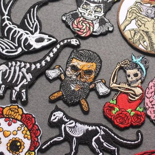 DIY Punk Skull Patches On Clothes Iron On Patches For Clothing Patch Gothic Patch Grim Reaper Embroidery Patch Stripes Applique