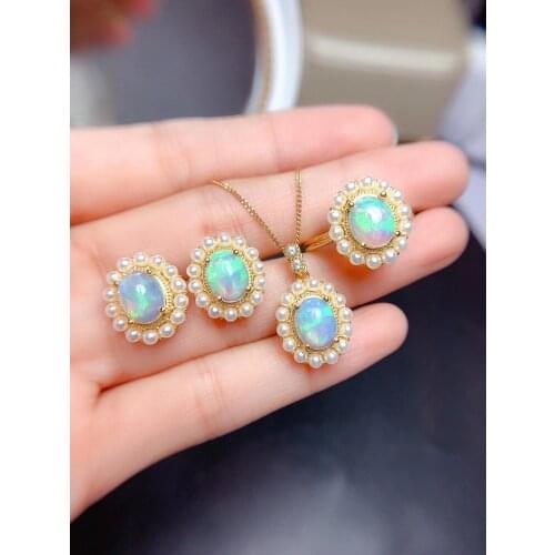 Natural Australian Opal Ring Necklace, ladies attend the wedding party. Variable colour 925 Sterling Silver