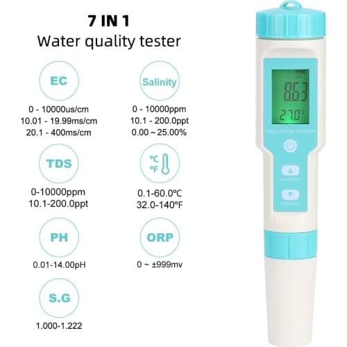 3/4/5/7 in 1 PH Meter TDS EC ORP Salinity SG Temperature Tool With Backlight Digital Water Quality Monitor Tester for Aquarium