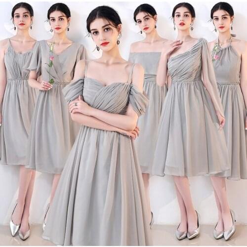 Bridesmaids Dresses Illusion Strapless Pleat Spaghetti Straps Knee-Length Lace Tulle Luxury A-Line Women Wedding Party Gown E091