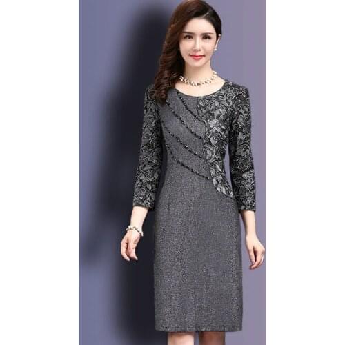 Women Sexy Dress 2021 autumn Elegant Women Winter 3/4 Sleeve Knee Length Vintage Ol Work Wear Bodycon Lace Crochet Dresses 4XL