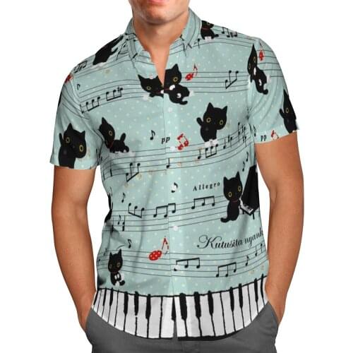 Anime Cat 3D Beach Hawaiian 2021 Summer Mens Shirt Short Sleeve Shirt Streetwear Oversized 5XL Camisa Social Chemise Homme-808