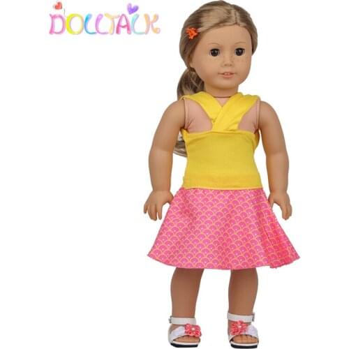 Girls Birthday Gift For 18''American Doll Clothes Set Pink Red Plaid Dress For 43 Cm New Baby Born Doll Accessories