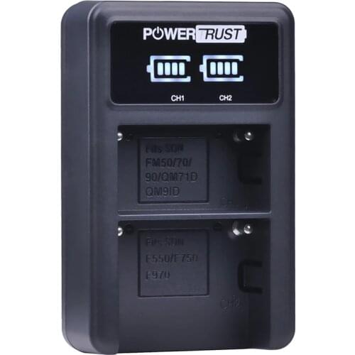 PowerTrust LED Dual USB Charger For Sony NP-FM50 NP-FM70 NP-FM90 NP-FM500h NP-F550 NP-F570 NP-F750 NP-F770 NP-F960 NP-F970