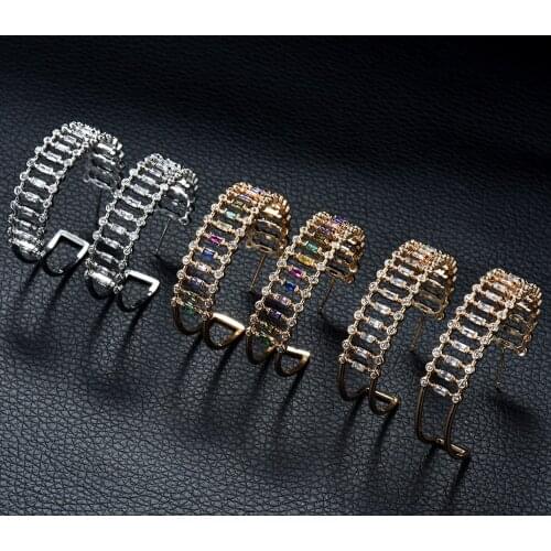 HIBRIDE Luxury Geometry Hoop Earrings For Women Wedding Cubic Zirconia Fashion Jewelry Trendy Party brincos para as mulher E-831