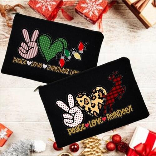 Peace Love Christmas Travel Portable Women Makeup Bag Female Toiletries Organizer Cosmetic Cases Zipper Wash Beauty Bags Gifts