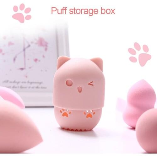 Silicone Face Cosmetic Powder Puff Sponge Box Egg Drying Case Portable Soft Cat Beauty Powder Puff Blender Holder Sponge Makeup