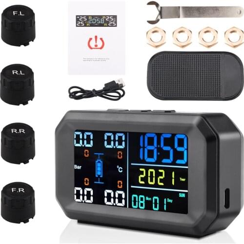 New Solar Power TPMS Tire Pressure Monitoring System Wheels Security Alarm Tire Air Pressure Sensor Smart LCD Digital Display
