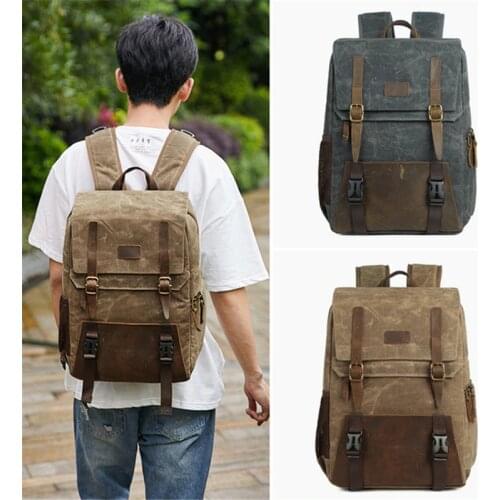Photo Batik Canvas Waterproof + Leather Camera Bag Backpacks Large Capacity Laptop Carry Bag For Digital Video Camera Travel Bag