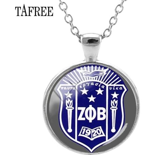 TAFREE Zeta Pa Beta Necklace Z & B Round Pendant Necklaces Glass cabochon Fashion Greek alphabet Style Classic Jewelry ZP07