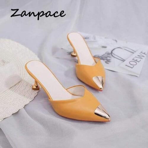 Zanpace Female Slippers High Thin Heels Woman Shoes Sexy Pointed Top Outdoor Slides Fashion Summer House Slippers Flip Flops