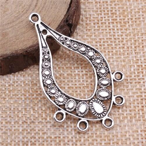 WYSIWYG 4pcs 47x29mm Drop Shaped Porous Earring Connector For Jewelry Making Antique Silver Color Earrings Accessories