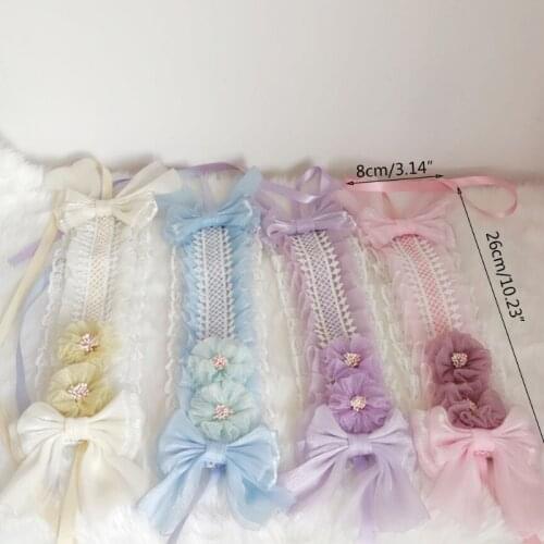 Women Mesh Multilayered Lace Headdress with Bowknot Lovely Lace Flower Headband Anime Cosplay Novelty Hair Hoop Props