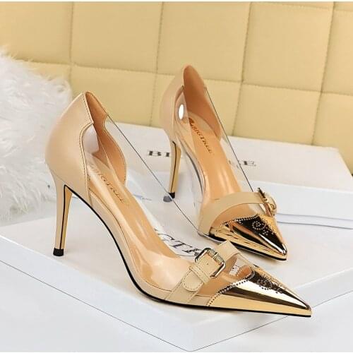 Womens High Heels Shoes Women Metal Pointed Toe Pumps Design Ladies Shoes New Arrival