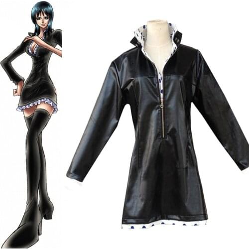 One Piece Nico Robin Black Uniform Female Cosplay Costume Women Sexy Dresses For Halloween Clothing Leather Jacket Outwear