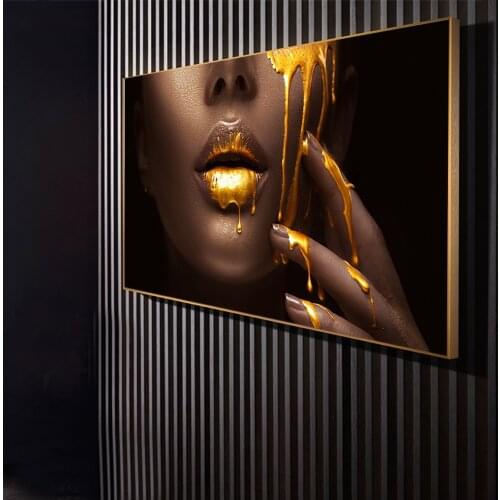 1 Pieces Large Wall Art Pictures For Living Room Women Face With Golden Liquid Home Decor Posters HD Prints Canvas Paintings