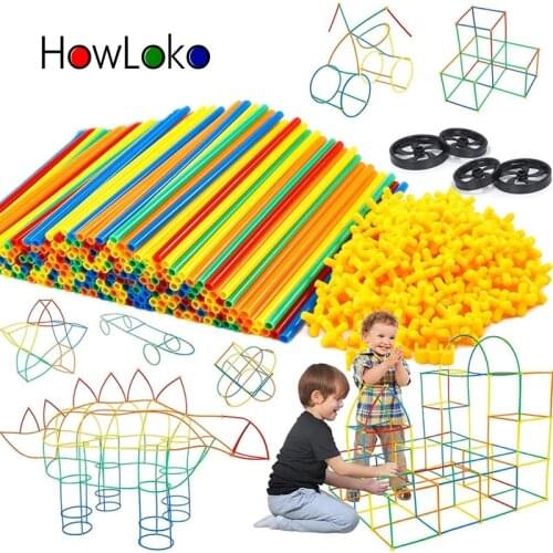 110-500 Pcs DIY straw inserted into the building block toy plastic construction suction cup creation puzzle Kits Toys Blocks