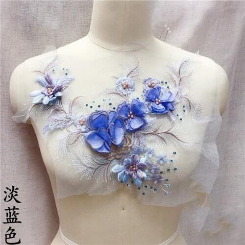 2Pcs 23x30cm Lace Collar Pearl Beaded 3D Flowers Trim Lace Applique Fabric Wedding Dress Decor Neckline Floral Patch Costume New