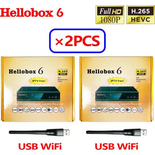 [2PCS] Satellite Receiver Hellobox 6 Support H.265 HEVC T2MI USB WiFi Auto Powervu Biss Cline Newcamd Comptatible V5 Plus New