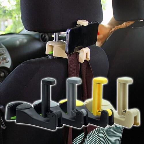 2 in 1 Car Headrest Hook with Phone Holder Seat Back Hanger for Bag Handbag