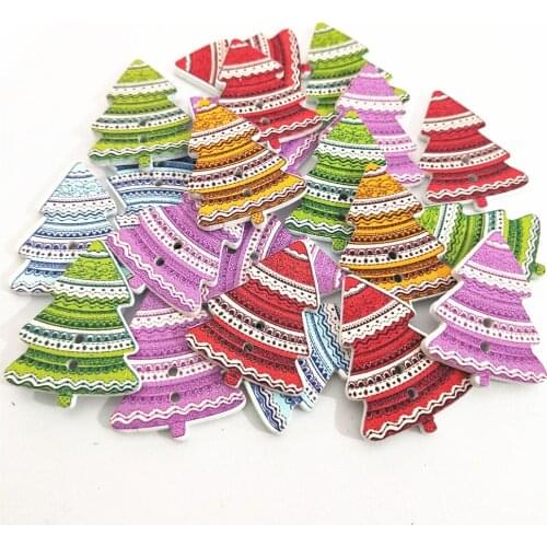 20pcs 33X25mm Wood Christmas Tree Buttons 2 Holes Sewing Button Decorations Embellishments Coat Accessory