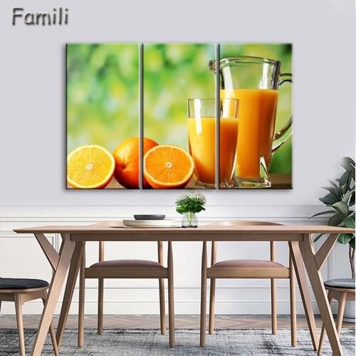 3Picture Fruit Juice And Cup Of Modern Canvas Print Painting Wall Art Picture For Kitchen Room Decoration Artwork Unframed