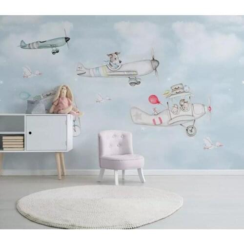 Milofi custom 3D wallpaper mural Nordic hand-painted cartoon animal aircraft background wall living room bedroom decoration pain