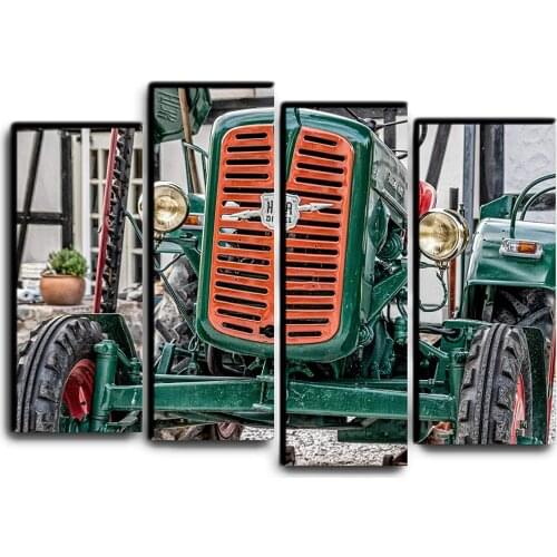 No Framed 4 Pcs Colorful Retro Vintage Tractor Wall Art Canvas Poster Pictures Paintings Home Decor for Living Room Decoration