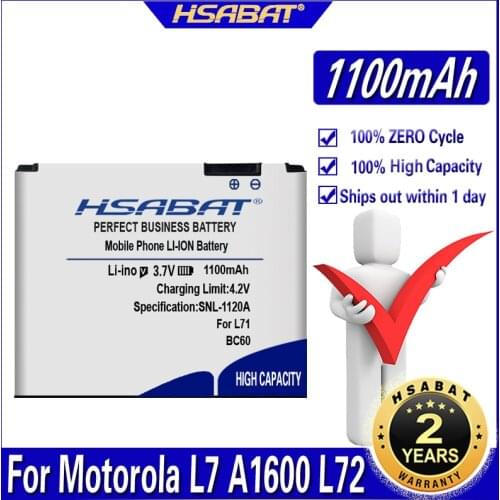 HSABAT 1100mAh BC60 Battery for Motorola L7 A1600 L72 E8 L71 C261 EM30