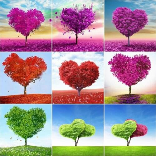 AZQSD Diamond Painting Heart Tree Cross Stitch Full Drill Diamond Embroidery Landscape Mosaic Rhinestones Handmade Home Decor