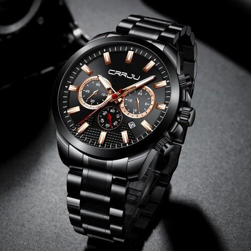 Watches for Men CRRJU Top Brand Watch Mens Luxury Quartz Sports Clock Male Waterproof Steel Wristwatch Relogio Masculino