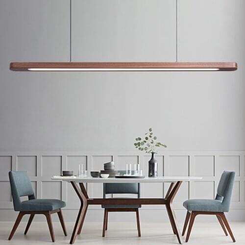 Nordic Wood LED Pendant Lights Modern Oval Long Strip Ceiling Lamp for Restaurant Bar Office Kitchen Dining Living Room