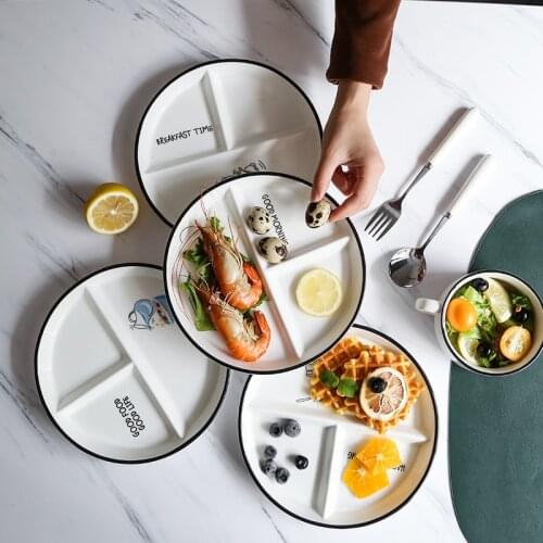 Childrens dining ceramic tableware plate household creative glaze color dividing plate plate set ceramic plate dinner plates