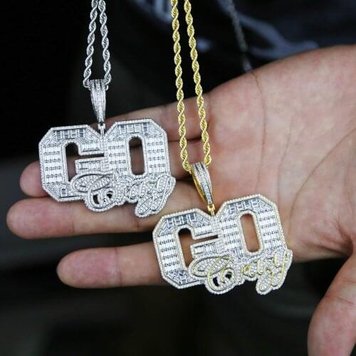 Go Crazy Pendant Necklace Hip Hop Bling Micro Pave 5A Cubic Zirconia Rock Punk Iced Out Male Jewelry