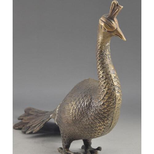 Shipping Auspicious Chinese Handwork Old Lucky Embossment Peacock Big Statue Decor cooking tools Decoration Brass BRASS