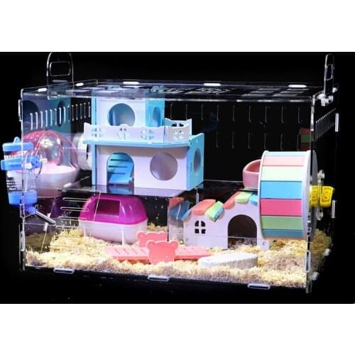 Hamster Cage Acrylic Transparent Gold Wire Bear Large Villa Hamster Cage Supplies Castle Set Small Pet Oversized Villa Supplies