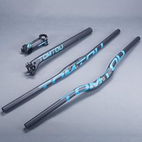 TOMTOU 3K Carbon Fiber Mountain Bike Handlebar + Backward Seatpost + Stem MTB Handlebars Sets Bicycle Parts Matte Blue - TB9T34