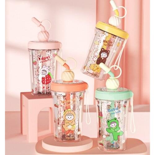 Creative trend cute whirlwind mixing cup Double-layer straw cup Couple drinking cup Student girl plastic drinking bottle