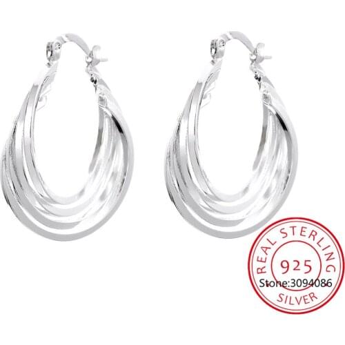 LEKANI 925 Sterling Silver Four Coils Circle Hoop Earring For Woman Fashion Party Wedding Engagement Party Jewelry