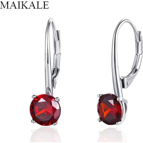 MAIKALE New Fashion Red Blue Black Cubic Zirconia Stud Earrings Gold Copper Plated CZ Earrings for Women Jewelry Gifts