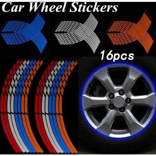 16 Strips Car Styling Motorcycle Automobiles Wheel Tire Sticker On Car Rim Tape Car Sticker Parking Accessories