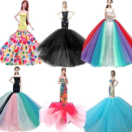 NK One Pcs Newest Noble Princess Doll Handmade Fishtail Wedding Fashion Dress Dress For Barbie Accessories Doll Girl Gift JJ