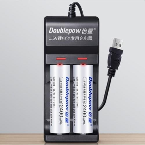 2PCS original 1.5v AA 2400mWh rechargeable battery large capacity rechargeable lithium battery + 2 slot USB smart charger