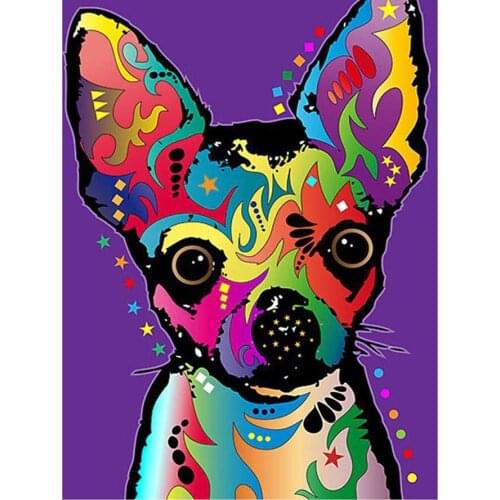 Full Square 5D Diy Diamond Painting Cross Stitch "Colorful Chihuahua" Diamond Embroidery Rhinestone Mosaic Decor Painting