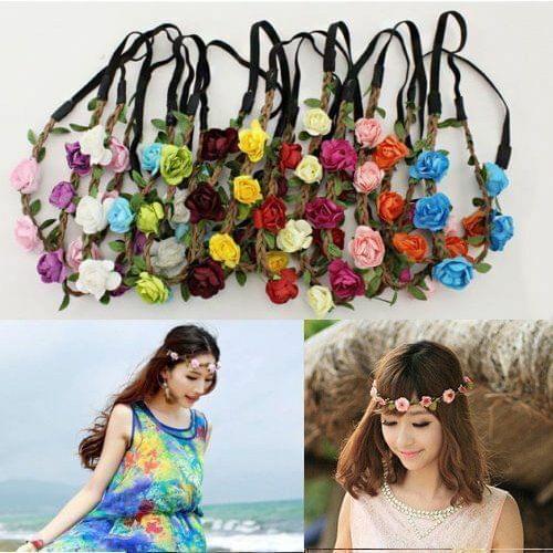 Fashion Rose Flower Head Chain Jewelry Hollow Elastic Hair Band Headband Girls Beach Head band Garland Party Festival floral Hot