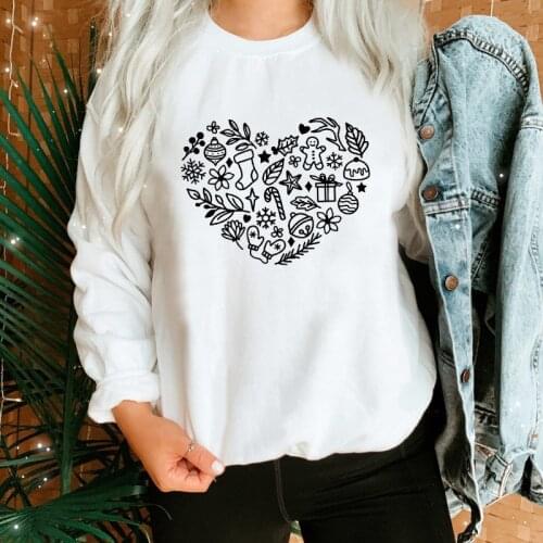 Christmas Heart 100% Cotton Sweatshirt Cute Women Merry Xmas Sweatshirts Aesthetic Winter Long Sleeve Graphic Holiday Pullovers