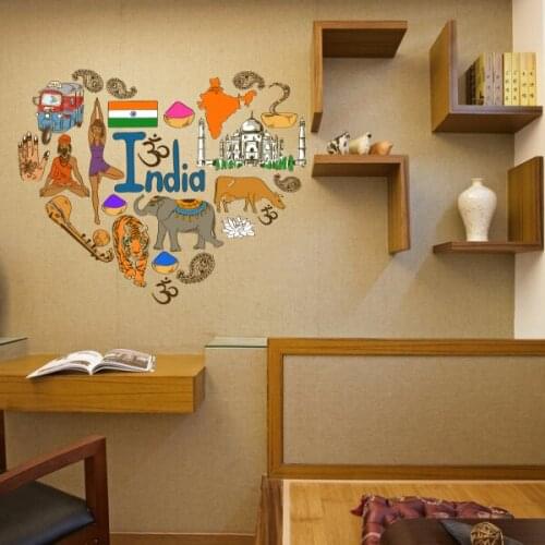 I Love India Illustration Fashion Wedding Decor Vinyl Waterproof Wall Sticker Bedroom Wallpaper Wall Decal Baby Rooms Decor