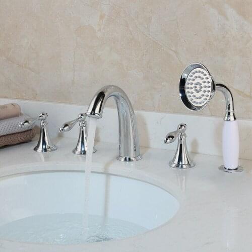 Bathtub Faucets Mixer Bath Tub Deck Mounted 5 Hole Hot Colder Widespread Tub Mixer Tap with Hand Shower Chrome Finished