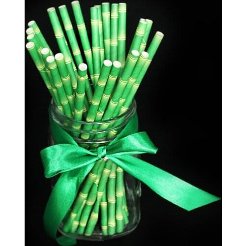Festive Event Party Tableware Green Bamboo Shape Pipette Wedding Banquet Coffee Drink Juice Disposable Paper Straw 100pcs/lot
