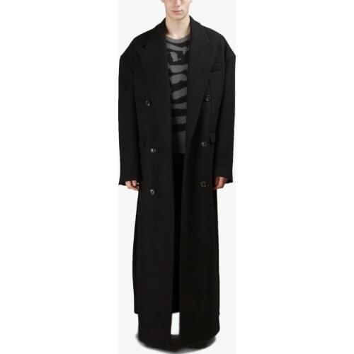 Super long loose woolen coat mens fall-shoulder profile side slit autumn and winter classic top
